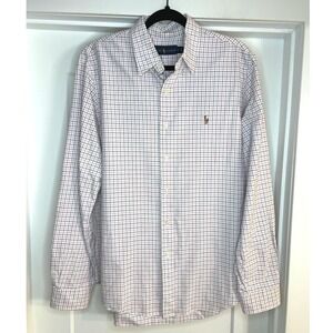 Ralph Lauren Mens Large Pink Navy Blue Tattersall Check Cotton Button Down Shirt